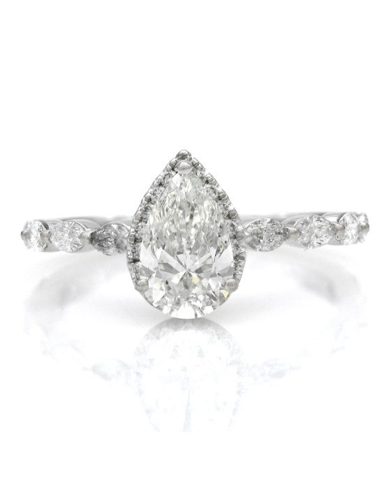 GIA Certified Pear Cut Diamond Solitaire Ring in 14KW